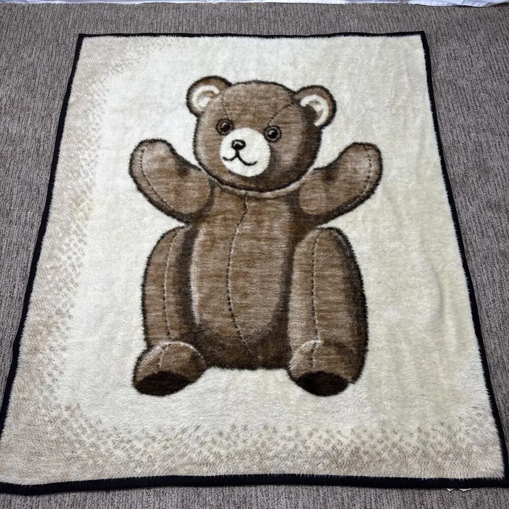 Biederlack Vintage Brown Teddy Bear Plush Throw Blanket Made in USA‎
